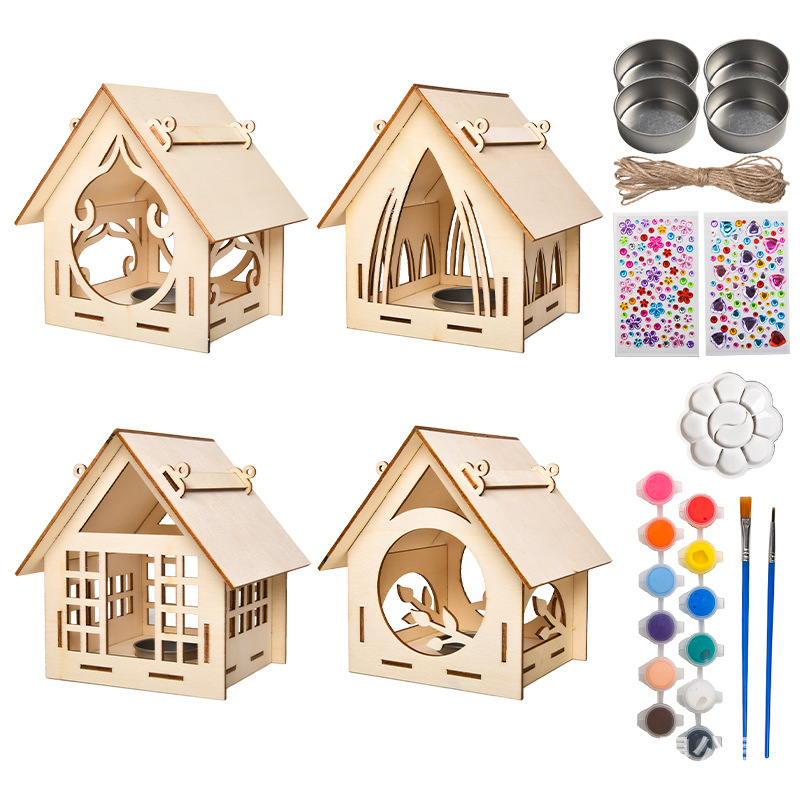 Puidust DIY maalimisekomplekt linnumaja jaoks, hariv kokkupanekukomplekt, karikatuurstiil, kodune kasutus, peokink