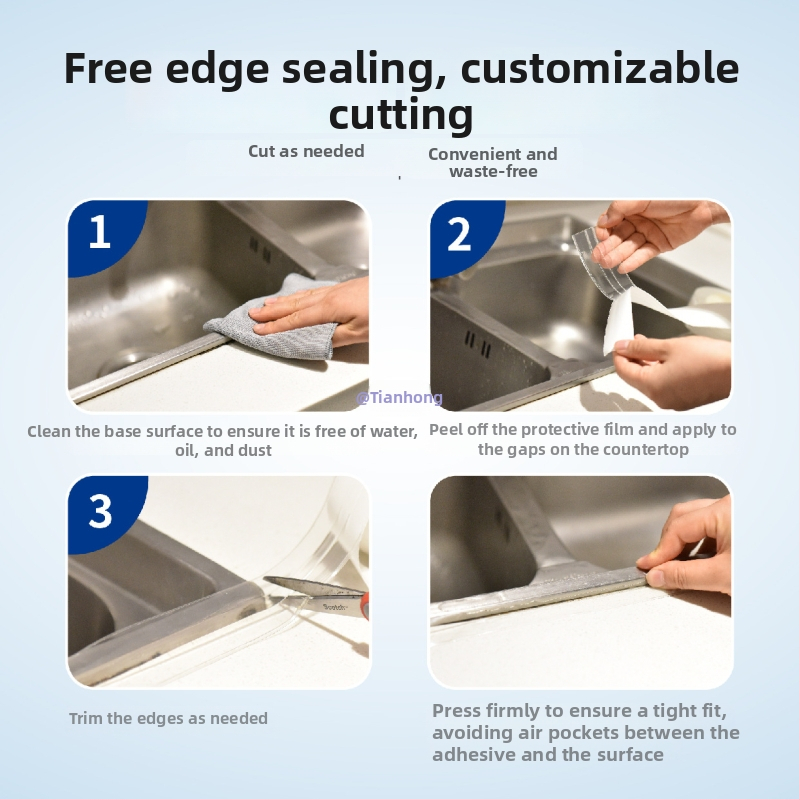 Blīvējuma lente virtuvēm un vannas istabām – ūdensizturīga un pretsēniskā, zīmols Qirui, preces kods 1001074584