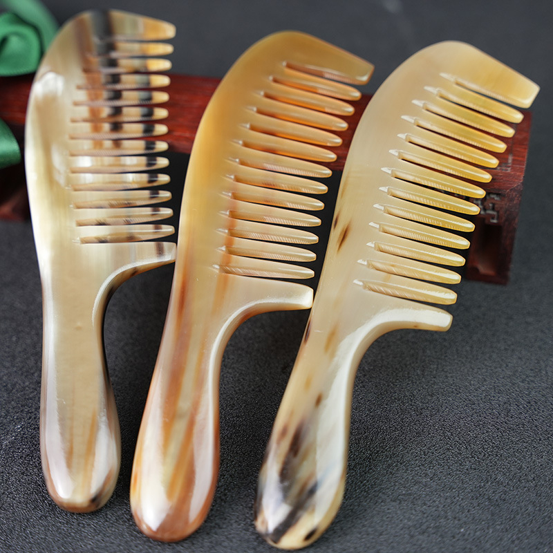 Sarvjuukse kamm laia hammastega, anti-staattiline massaažipea, pikkade ja lokkavate juukse jaoks