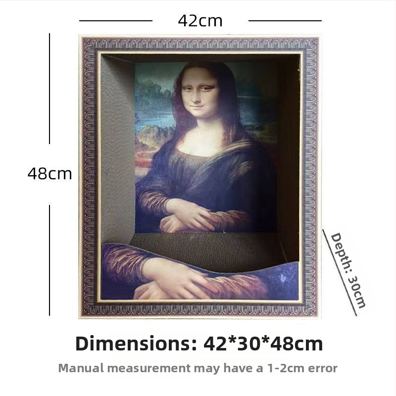 Mona Lisa inspireeritud kassi pesa ja kraapimislaud, kulumiskindel pind, õlimaal-stiilis trükk, gofreeritud paberi konstruktsioon, lihtne stiil