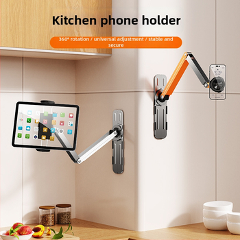 Seinakinnitusega telefonihoidik 360° pöörlemisega, puurimata, süsinikteras + ABS, universaalne stiil