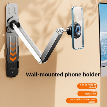 Seinakinnitusega telefonihoidik 360° pöörlemisega, puurimata, süsinikteras + ABS, universaalne stiil