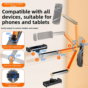 Seinakinnitusega telefonihoidik 360° pöörlemisega, puurimata, süsinikteras + ABS, universaalne stiil