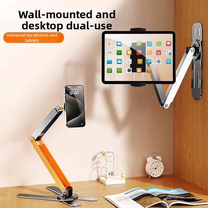 Seinakinnitusega telefonihoidik 360° pöörlemisega, puurimata, süsinikteras + ABS, universaalne stiil