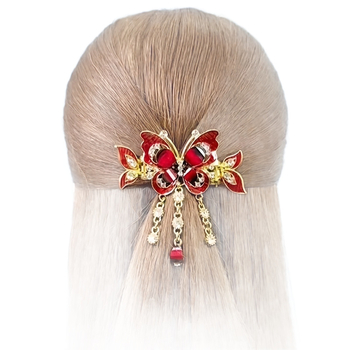 Alumiiniumisulamist juukseaksessuaar: liblika kujundus koos bojtidega, elektroplaadimine, spiraalklips, kirjanduslik retro stiil