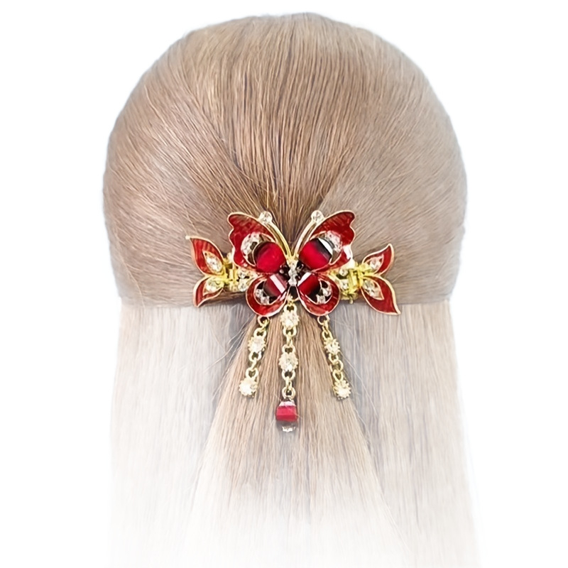 Alumiiniumisulamist juukseaksessuaar: liblika kujundus koos bojtidega, elektroplaadimine, spiraalklips, kirjanduslik retro stiil