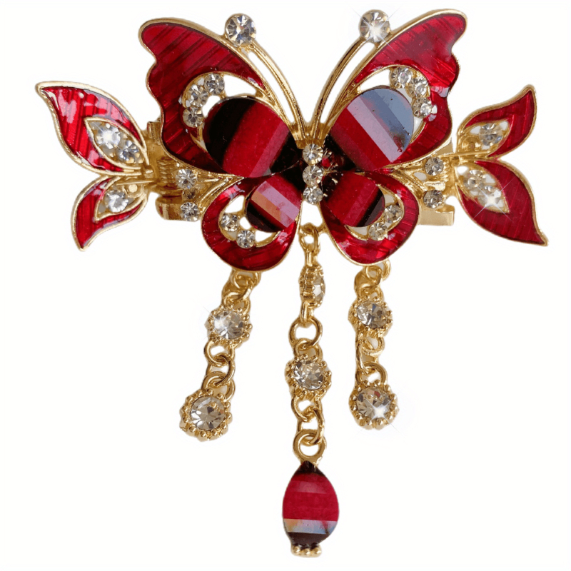 Alumiiniumisulamist juukseaksessuaar: liblika kujundus koos bojtidega, elektroplaadimine, spiraalklips, kirjanduslik retro stiil