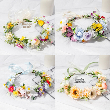 Boheemiline lillede pärg peale, käsitsi kootud materjal, elegantne unisex pulmatarvik, kevad 2025