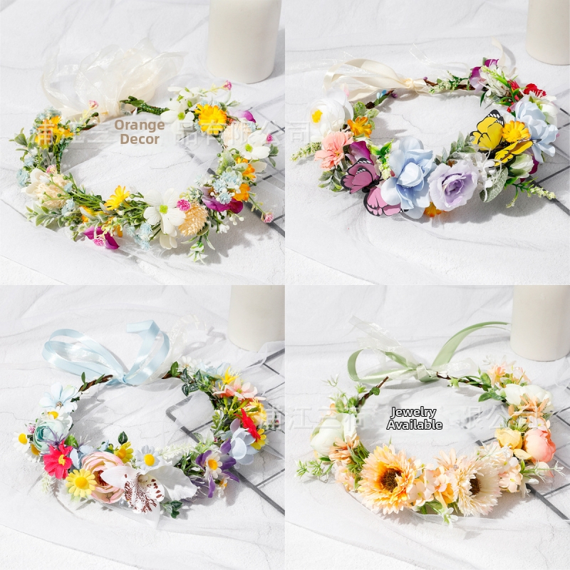 Boheemiline lillede pärg peale, käsitsi kootud materjal, elegantne unisex pulmatarvik, kevad 2025