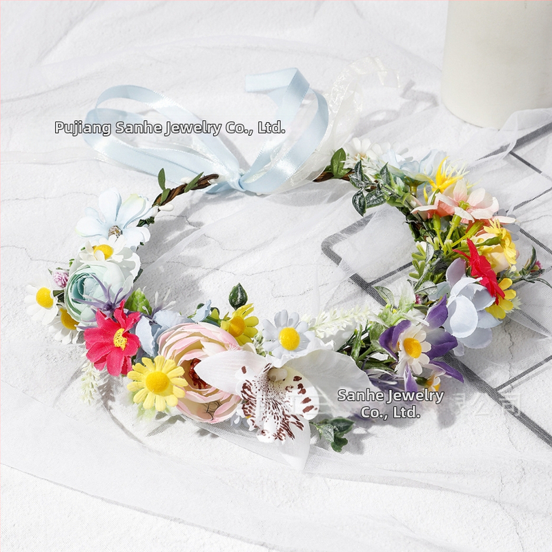 Boheemiline lillede pärg peale, käsitsi kootud materjal, elegantne unisex pulmatarvik, kevad 2025