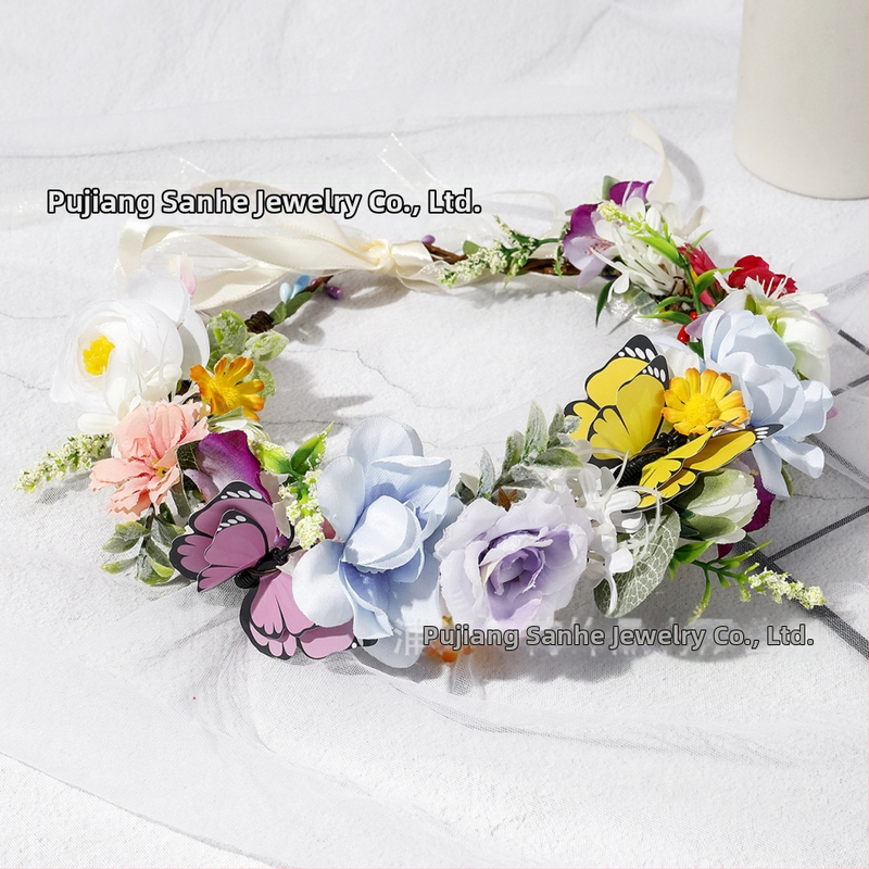 Boheemiline lillede pärg peale, käsitsi kootud materjal, elegantne unisex pulmatarvik, kevad 2025