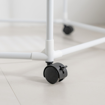 Raft de haine pe podea cu formă hexagonală, țevi metalice de 16 mm, construcție metal-plastică, mobil cu roți