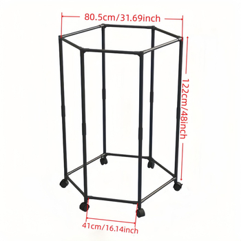 Raft de haine pe podea cu formă hexagonală, țevi metalice de 16 mm, construcție metal-plastică, mobil cu roți