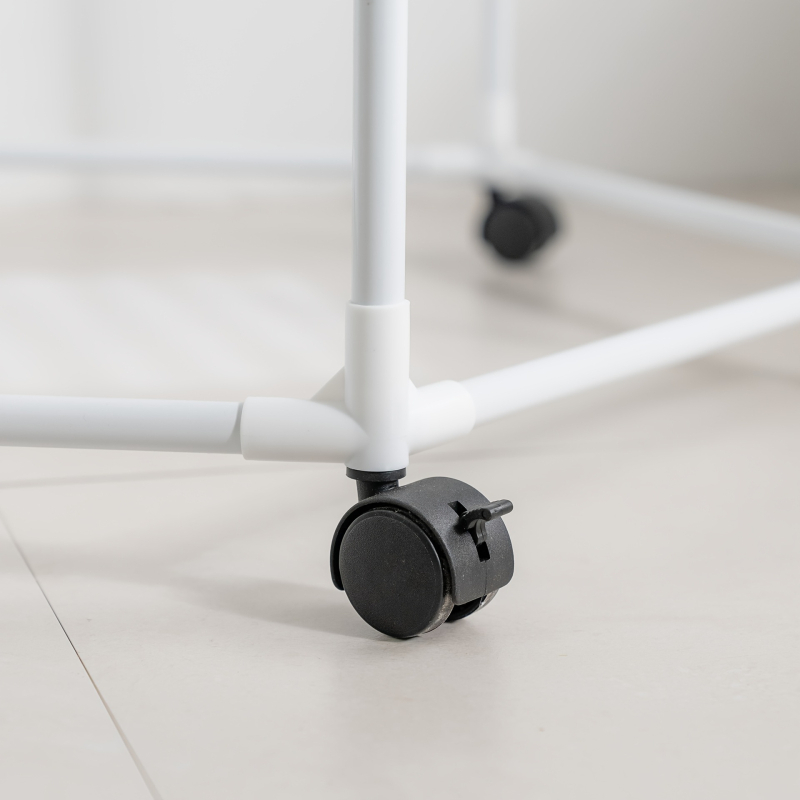 Raft de haine pe podea cu formă hexagonală, țevi metalice de 16 mm, construcție metal-plastică, mobil cu roți