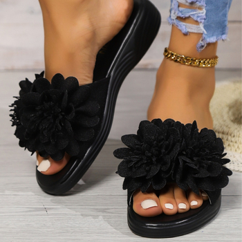 Õiedega naiste sandaalid, lame tall, igapäevane stiil (pealmaterjal: kangas; tallal: kumm; sisematerjal: kunstnahk; tallatöötlus: viskoos)