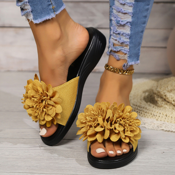 Õiedega naiste sandaalid, lame tall, igapäevane stiil (pealmaterjal: kangas; tallal: kumm; sisematerjal: kunstnahk; tallatöötlus: viskoos)