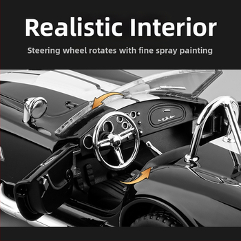 1:22 alumiiniumisulamist Cobra kabriolett-mudel, valgustus ja heli funktsioonidega, akudega toitel, mõõtmed 20×9×6.5 cm