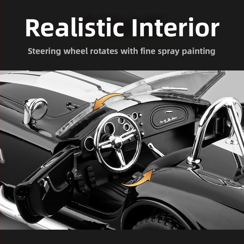 1:22 alumiiniumisulamist Cobra kabriolett-mudel, valgustus ja heli funktsioonidega, akudega toitel, mõõtmed 20×9×6.5 cm