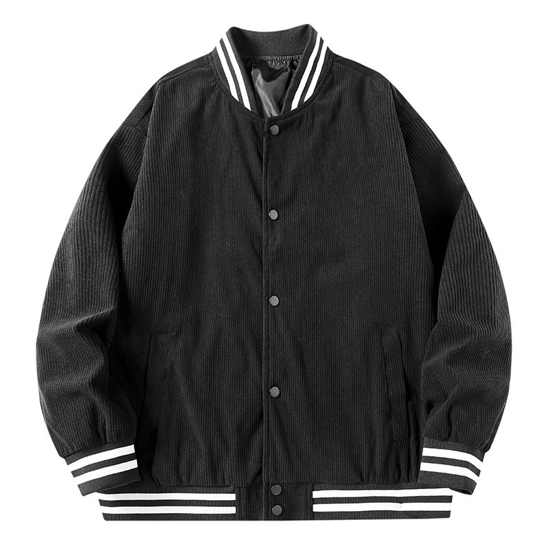 Meeste corduroy jaapani-stiilis baseball-jakk kevad-sügise, kapuutsiga ja tõmblukuga