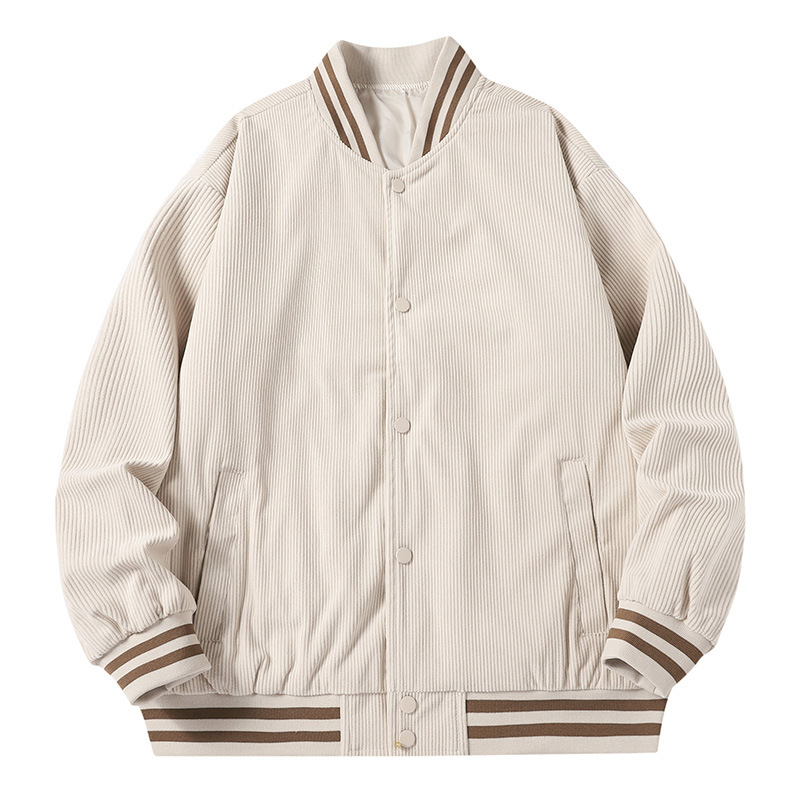 Meeste corduroy jaapani-stiilis baseball-jakk kevad-sügise, kapuutsiga ja tõmblukuga