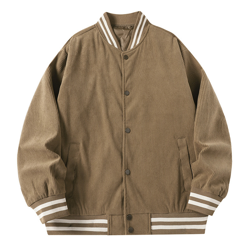 Meeste corduroy jaapani-stiilis baseball-jakk kevad-sügise, kapuutsiga ja tõmblukuga