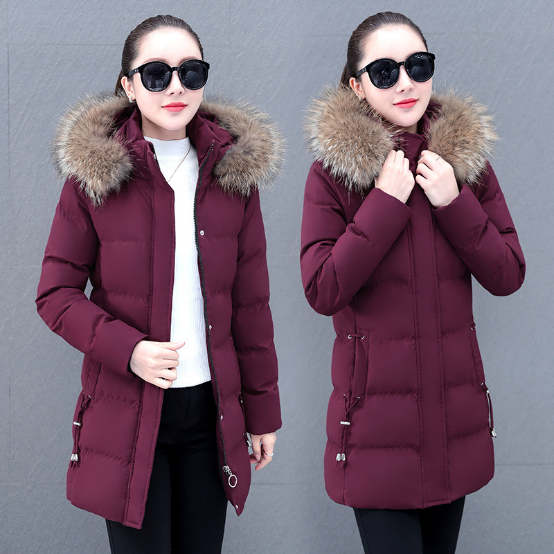 Puuvillane mantel eemaldatava kapuutsiga ja kunstliku karusnaha kaelusega, eesmine tõmblukk, keskmise pikkusega