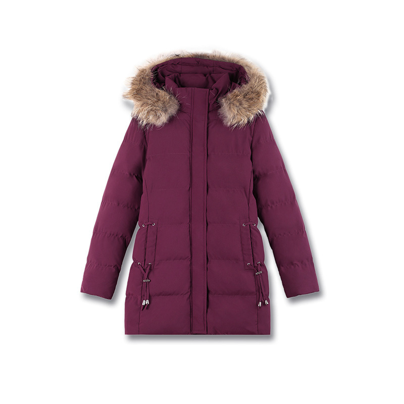 Puuvillane mantel eemaldatava kapuutsiga ja kunstliku karusnaha kaelusega, eesmine tõmblukk, keskmise pikkusega