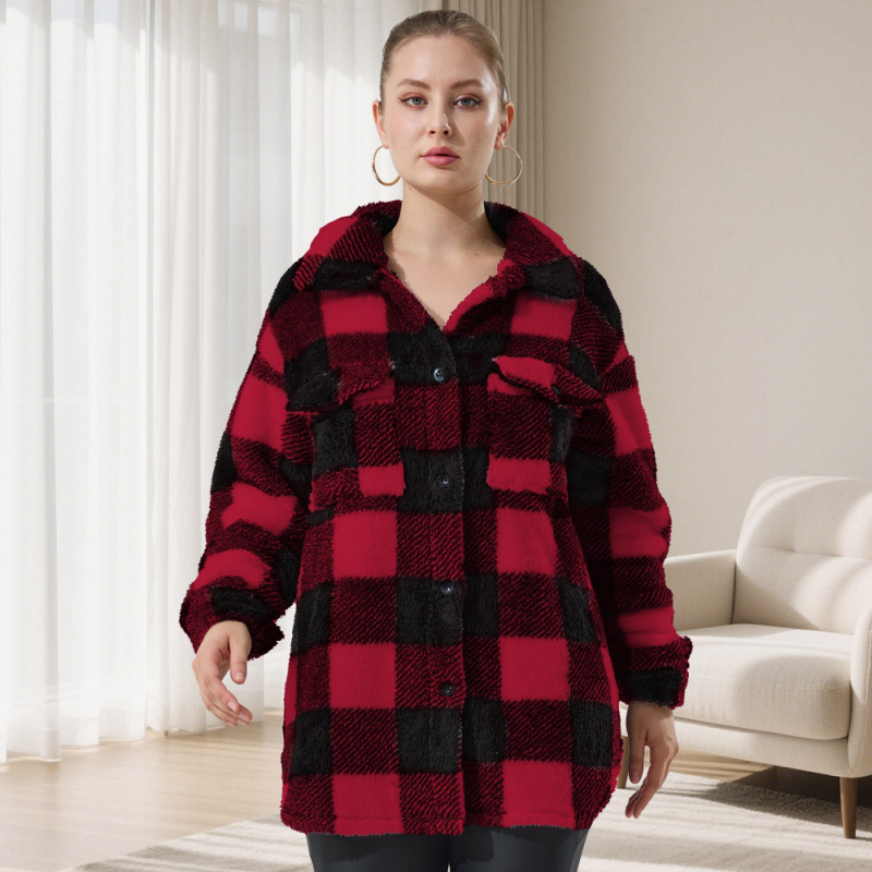 Talvine polar fleece mantel ruudulise mustriga, Polüester 90–95%, Spandex <30%, Toote kood PC0010, Talv 2025