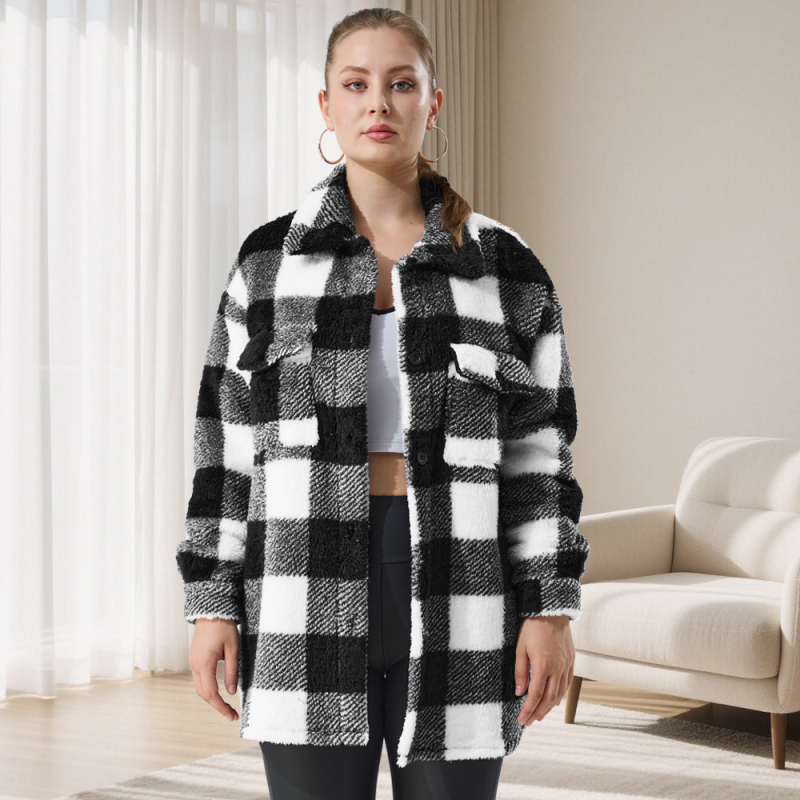 Talvine polar fleece mantel ruudulise mustriga, Polüester 90–95%, Spandex <30%, Toote kood PC0010, Talv 2025