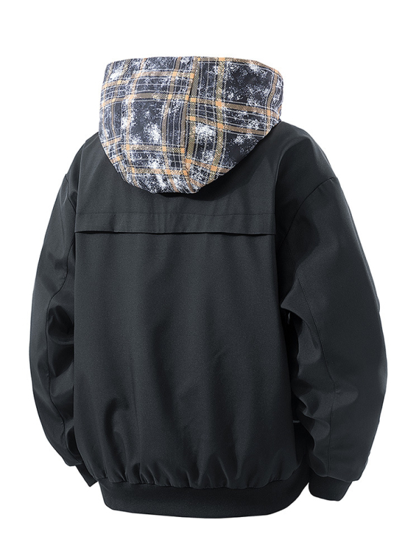 Meeste kapuutsiga jakk, eesmine tõmblukk, vaba lõige (rever-kaelus; küljetaskud)