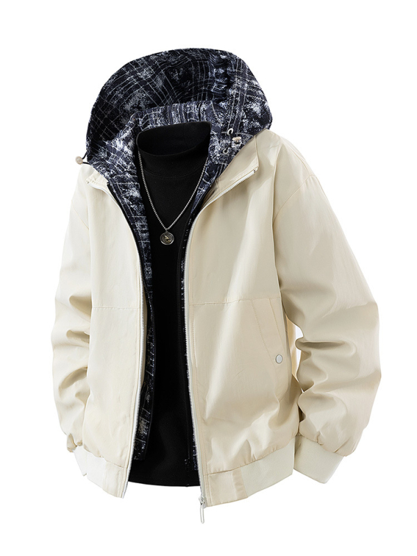 Meeste kapuutsiga jakk, eesmine tõmblukk, vaba lõige (rever-kaelus; küljetaskud)