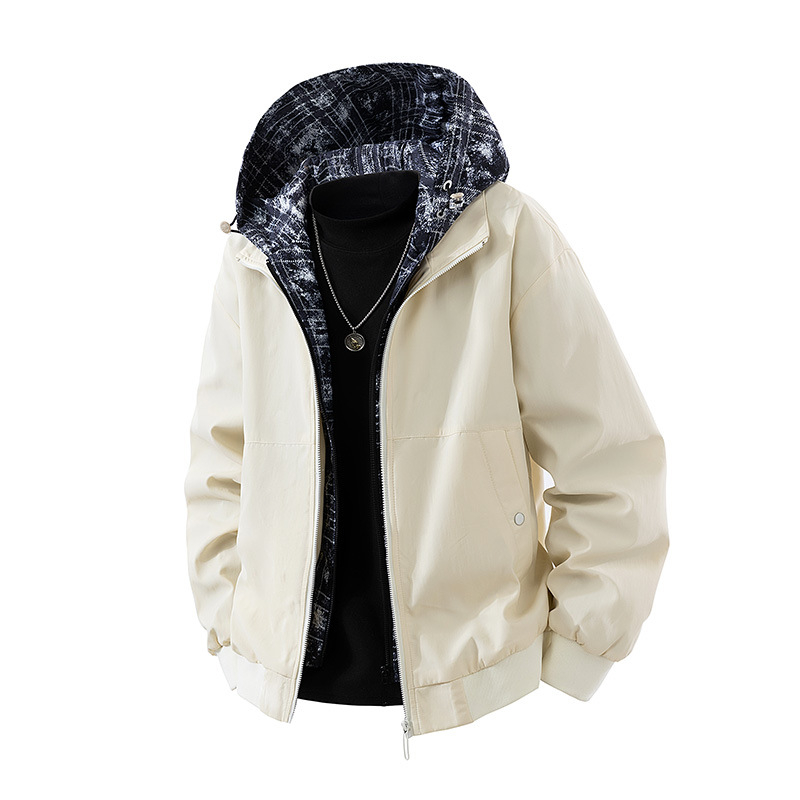 Meeste kapuutsiga jakk, eesmine tõmblukk, vaba lõige (rever-kaelus; küljetaskud)