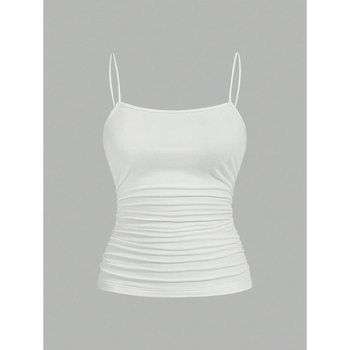 Naiste kolmekomplekt: varrukateta tops pliseeritud ja külje lõhest, kitsas lõige, igapäevane stiil (Cotton-Linen, Vinylon kiud, 2023 suvi, logo muster)