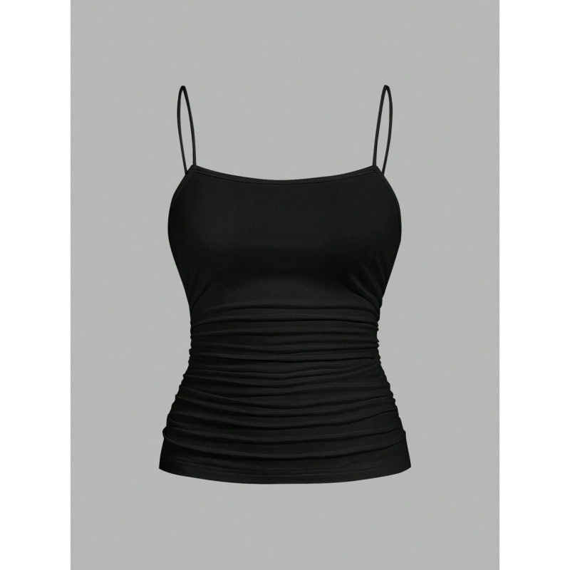 Naiste kolmekomplekt: varrukateta tops pliseeritud ja külje lõhest, kitsas lõige, igapäevane stiil (Cotton-Linen, Vinylon kiud, 2023 suvi, logo muster)