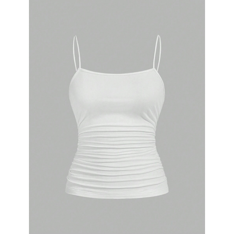 Naiste kolmekomplekt: varrukateta tops pliseeritud ja külje lõhest, kitsas lõige, igapäevane stiil (Cotton-Linen, Vinylon kiud, 2023 suvi, logo muster)