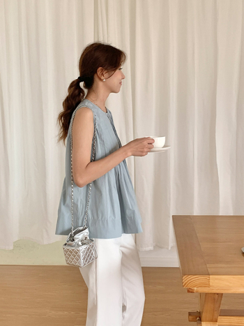 Särk varrukateta ümmarguse kaelusega – Korea šikk suvine retro, vaba lõige, 70–80% puuvill, ühestoon muster