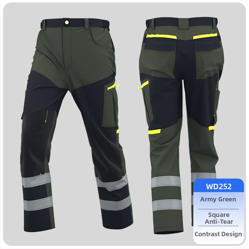 Meeste tööpüksid mitme taskuga, rebendikindlad, polüester 65% ja 35% puuvillane vooder, 2025 kevad-sügis, sobivad tehasetöödeks