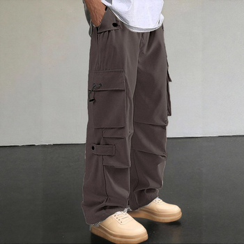 Meeste polüesterist sportpüksid sirge lõikega, mitmekülgsed taskud, kõrge vöökoht, pikad