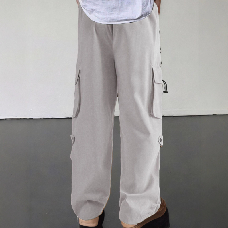 Meeste polüesterist sportpüksid sirge lõikega, mitmekülgsed taskud, kõrge vöökoht, pikad