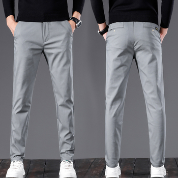 Meeste igapäevased püksid Korea stiilis, sirge lõikega, keskmise talje, puuvillasegu veniv materjal, tõmblukk