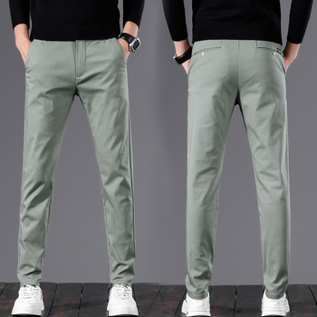 Meeste igapäevased püksid Korea stiilis, sirge lõikega, keskmise talje, puuvillasegu veniv materjal, tõmblukk