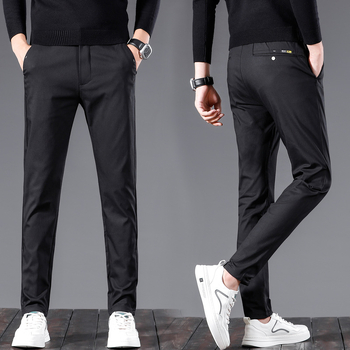 Meeste igapäevased püksid Korea stiilis, sirge lõikega, keskmise talje, puuvillasegu veniv materjal, tõmblukk