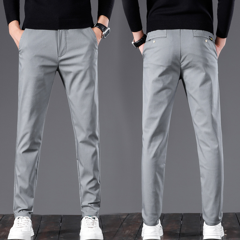 Meeste igapäevased püksid Korea stiilis, sirge lõikega, keskmise talje, puuvillasegu veniv materjal, tõmblukk