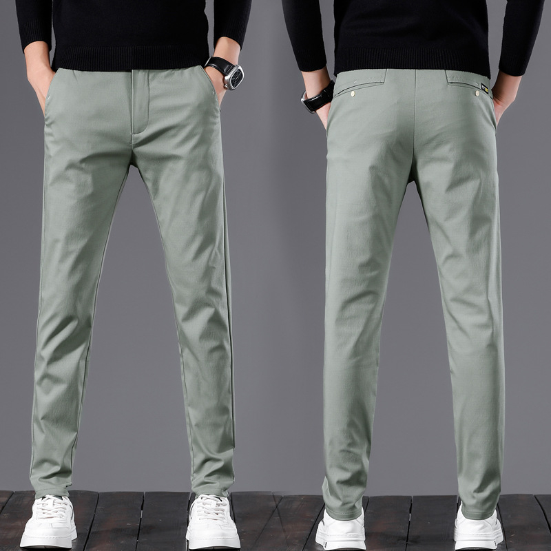 Meeste igapäevased püksid Korea stiilis, sirge lõikega, keskmise talje, puuvillasegu veniv materjal, tõmblukk