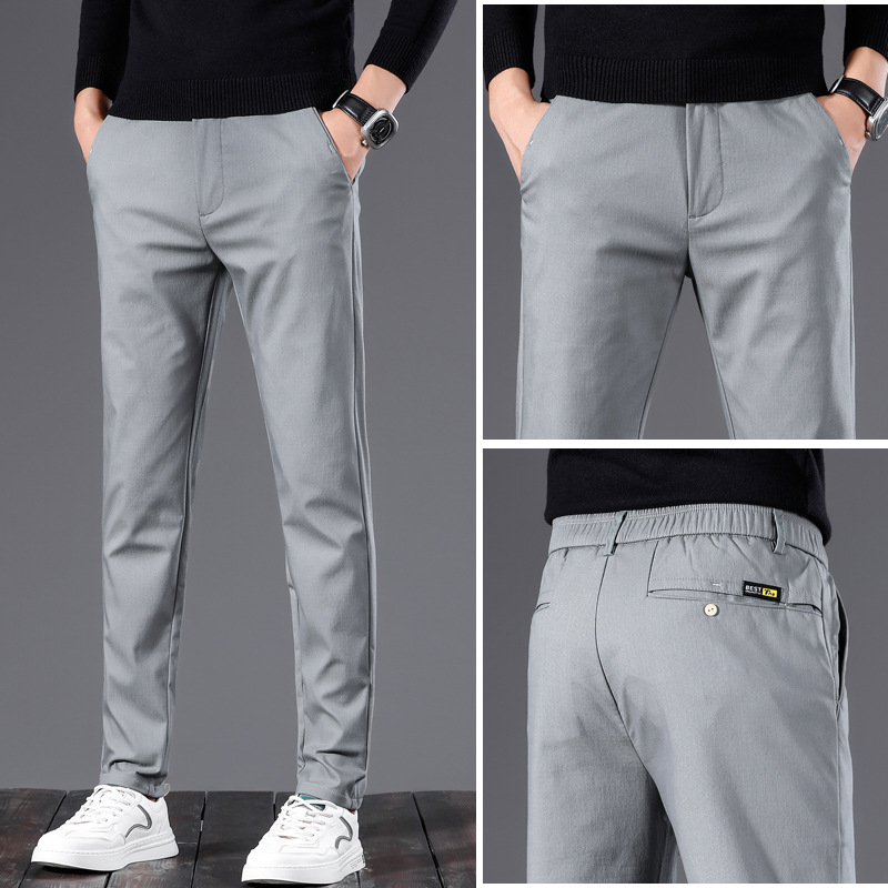 Meeste igapäevased püksid Korea stiilis, sirge lõikega, keskmise talje, puuvillasegu veniv materjal, tõmblukk