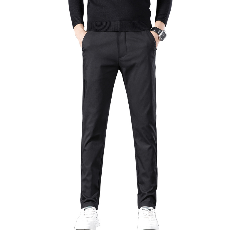 Meeste igapäevased püksid Korea stiilis, sirge lõikega, keskmise talje, puuvillasegu veniv materjal, tõmblukk