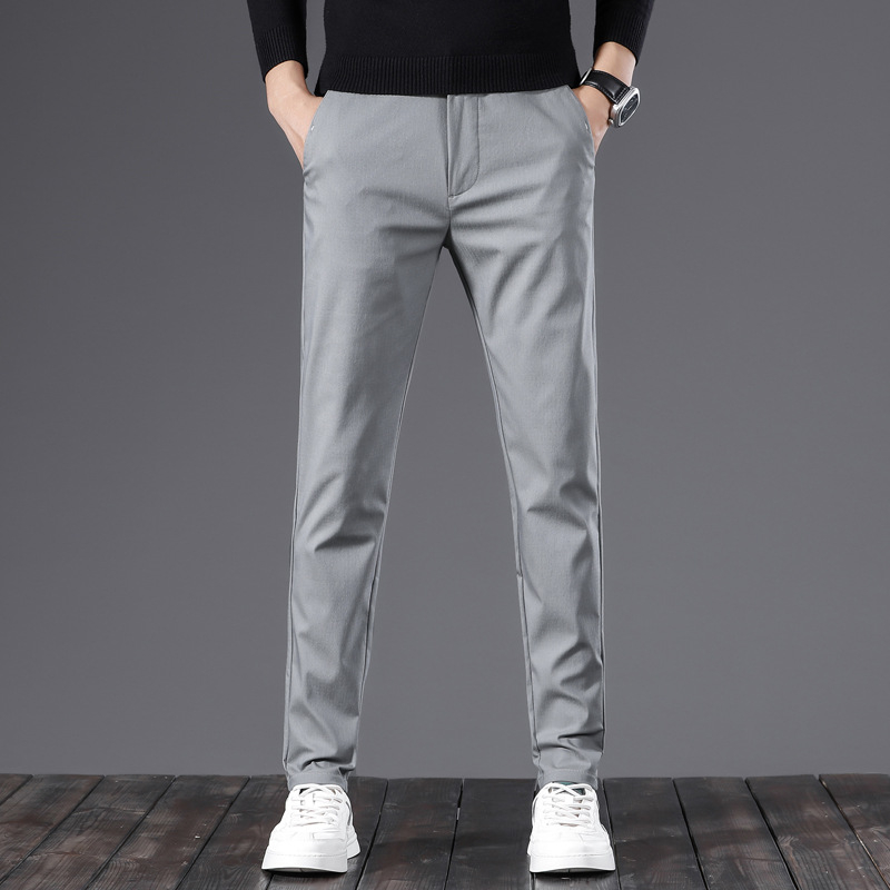 Meeste igapäevased püksid Korea stiilis, sirge lõikega, keskmise talje, puuvillasegu veniv materjal, tõmblukk