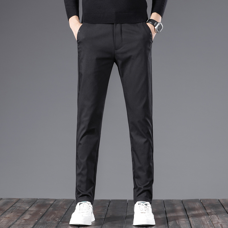 Meeste igapäevased püksid Korea stiilis, sirge lõikega, keskmise talje, puuvillasegu veniv materjal, tõmblukk