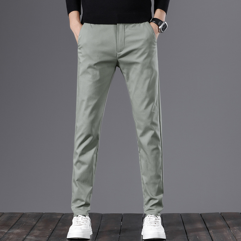 Meeste igapäevased püksid Korea stiilis, sirge lõikega, keskmise talje, puuvillasegu veniv materjal, tõmblukk