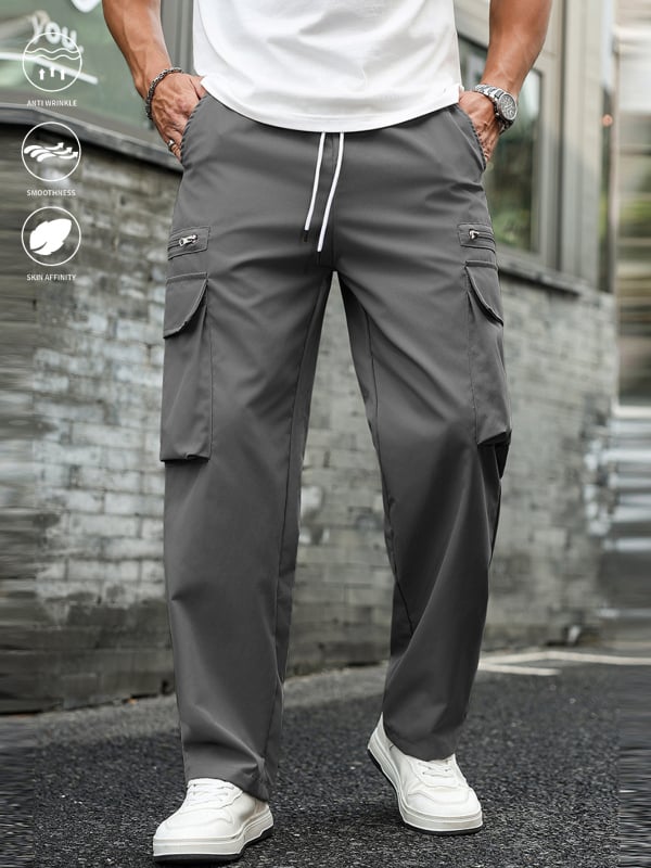 Tööriidepüksid igapäevaseks kandmiseks, sirge lõige, mitmekülgsed taskud, polüester, nööriga sulgumine